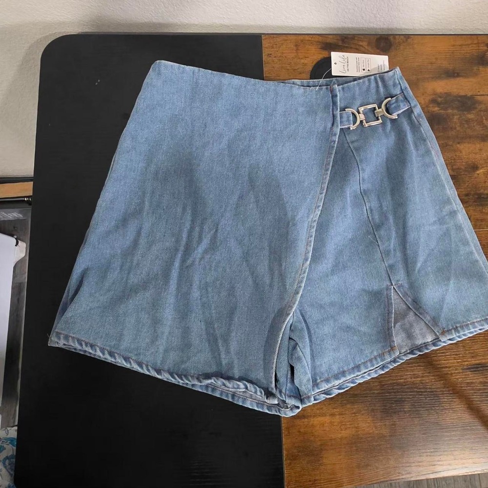 CUPSHE Light Wash Denim Wrap Skort | High Waist | Y2K | Size Small